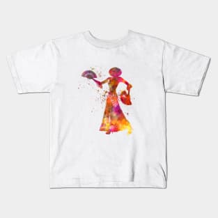 Gypsy woman dancing flamenco dancer silhouette in watercolor Kids T-Shirt